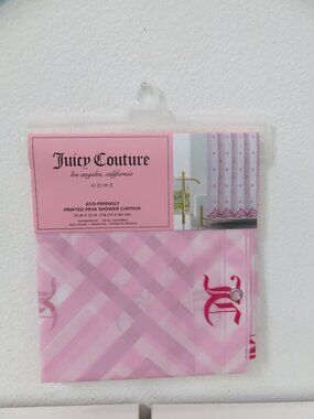 (#134) Juicy Couture PEVA Pink Crown Logo Shower Curtain Liner Bathroom 70x72"